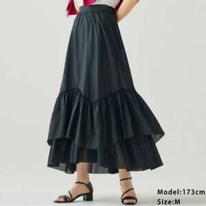 PLST ティアードフレアロングスカート　 黒　ファッション　レディース　プラステ