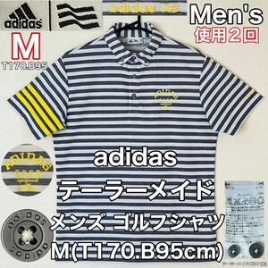 超美品 adidas(アディダス)テーラーメイド メンズ ゴルフ シャツ M(T170.B95cm)使用2回 ホワイト グレー 半袖 スポーツ アウトドア