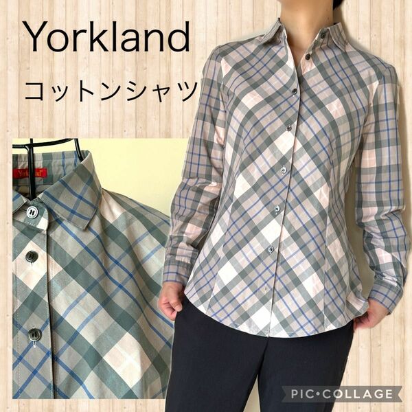 Yorkland ヨークランド　チェック　シャツブラウス　長袖　綿　ピンク　Mサイズ　9号　日本製　のだめ　上野樹里　春夏秋冬