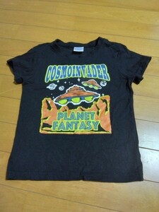 CORNHOUSE半袖プリントTシャツ綿100%ブラック夏物UFO黒トップス青120cm男の子キッズ子ども子供服コットン惑星こども100%宇宙コーンハウス黄