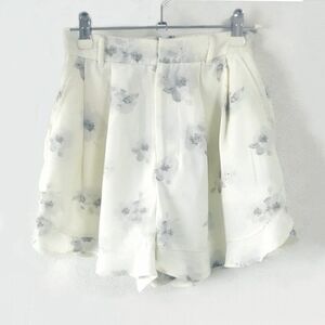COLZA コルザ シフォン チュール 花柄 フリル裾 ショート パンツ オフホワイト グレー S