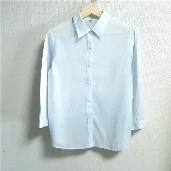 無印良品 良品計画 薄手 シアー 七分袖 ピンタック シャツ ブラウス 水色 ライト ブルー M 春 夏