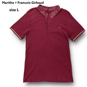 Marithe + Francois Girbaud マリテフランソワジルボー 半袖 ポロシャツ ボルドー 刺繍 トップス ハーフボタン サイズ L