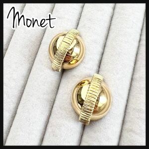 【希少】Monet モネ　ゴールド　半円　ピアス　コスチュームジュエリー　ゴールドカラー コスチュームジュエリー　ヴィンテージ 一点物