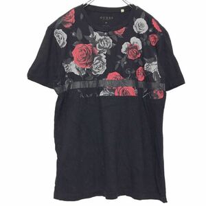 GUESS 半袖 プリント Tシャツ M ブラック ライトグレー レッド バラ ブランド名 ライン 古着卸 アメリカ仕入 a507-6897