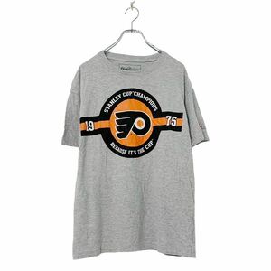 半袖 プリント Tシャツ L グレー オレンジ シンプル カジュアル 古着卸 アメリカ仕入 a508-5246