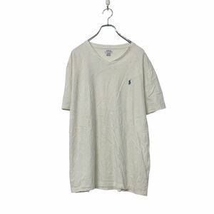 POLO RALPHLAUREN 半袖 ロゴ プリント Tシャツ L ホワイト ブルー ポロ ラルフローレン ビッグサイズ 古着卸 アメリカ仕入 a508-5286