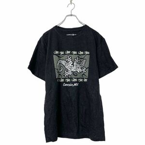 CARIBBEANSIDE 半袖 プリント Tシャツ M ブラック ホワイト 100% コットン メキシコ トカゲ 古着卸 アメリカ仕入 a508-5375