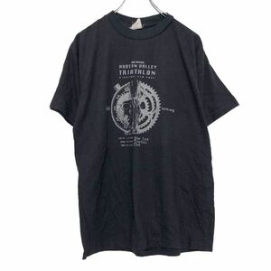 JERZEES 半袖 プリントTシャツ M ブラック ライトグレー ジャージーズ HUDSON VALLEY バックプリント 古着卸 アメリカ仕入 a508-5463