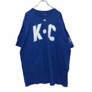 Majestic 半袖 プリントTシャツ 2XL ブルー ホワイト マジェスティック ビッグサイズ KC ボール 古着卸 アメリカ仕入 a508-5455