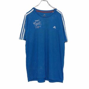 adidas 半袖 ロゴ Tシャツ L ブルー ライトグレー ホワイト レッド アディダス ライン 古着卸 アメリカ仕入 a508-5474