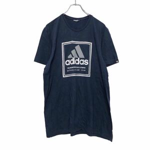 adidas 半袖 プリントTシャツ L～ ネイビー ホワイト ライトグレー アディダス ロゴ 文字 古着卸 アメリカ仕入 a508-5558