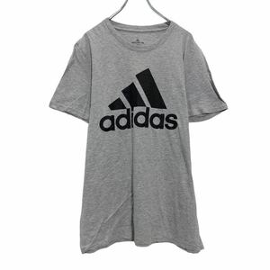 adidas 半袖 プリント ロゴ Tシャツ M グレー ブラック アディダス ビッグプリント 古着卸 アメリカ仕入 a508-5642