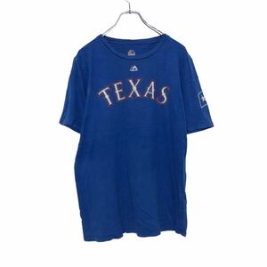 Majestic 半袖 プリントTシャツ XL ブルー ホワイト レッド マジェスティマック TEXAS 古着卸 アメリカ仕入 a508-5587