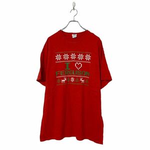 DELTA 半袖 ロゴ プリント Tシャツ XL レッド ホワイト クリスマス アイラブFERGUSON 古着卸 アメリカ仕入 a508-5880