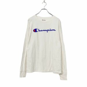 Champion 長袖 ロング ロゴ プリント Tシャツ L ホワイト ブルー チャンピオン ロンT Tee シンプル 古着卸 アメリカ仕入 a508-6271