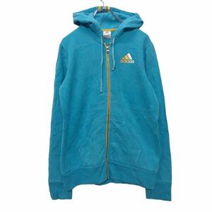 adidas プリント スウェット パーカー M ブルー イエロー ホワイト アディダス ジップアップ ポケット 古着卸 アメリカ仕入 a508-6365