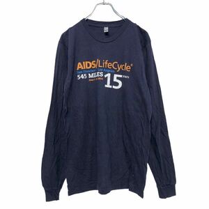 Americam Apparel 長袖 プリント Tシャツ M ネイビー オレンジ ブルー ホワイト バックプリント ロンT 古着卸 アメリカ仕入 a508-6374