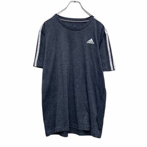 adidas 半袖 ロゴ Tシャツ M グレー ホワイト アディダス 3ライン スポーツ 古着卸 アメリカ仕入 a508-5619