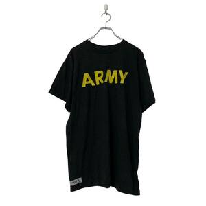 半袖 ロゴ プリント Tシャツ L ブラック イエロー ARMY シンプル カジュアル ユニセックス DESIGN 古着卸 アメリカ仕入 a508-5869