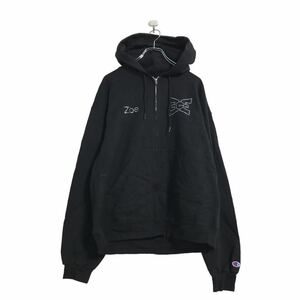 Champion プリント スウェット パーカー レディース M ブラック チャンピオン ラインストーン ジップアップ 古着卸 アメリカ仕入 a508-6136