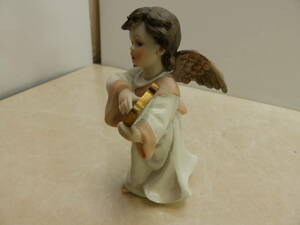 フランス アンティーク 古い陶器の天使の人形 ハープを弾く天使 身長15.5cm 未使用保管品！