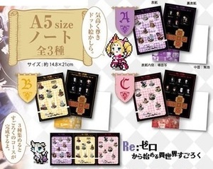 Re:ゼロから始める異世界生活 キリン イオン限定 非売品 ドット絵 エミリア/ラム/レム/ベアトリス/フェルト すごろく A5ノート 全3種セット