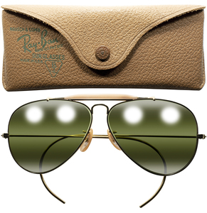 ボシュロム レイバン の最深部OUTDOORSMANの前身1940-50sデッドUSA製 B&L RAYBAN 1/10 12KGF SKEET size58/10 角角しくFLATな骨太金張リム