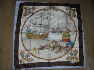  unused *BALLOTTI* tea color. ga Leon boat, Italy made. silk 100% scarf 85. angle 