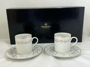 【菊水-8038】(RH)訳あり MIKIMOTO ミキモト カップ＆ソーサー2客セット 真珠 金彩/食器/陶磁器/(S)