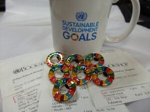  SDGs ピンバッジ 7個（送料無料）国際連合（国連ブックショップ購入）（新品未使用）（保存袋付7枚き）UN17