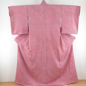 小紋 総絞り 正絹 赤色 袷 広衿 カジュアル 仕立て上がり着物 身丈165cm 美品
