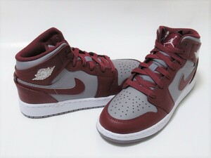 NIKE AIR JORDAN 1 MID GS エンジ グレー 23cm ナイキ エアジョーダン 1 ミッド スニーカー ジュニア レディース レッド DQ8423-615