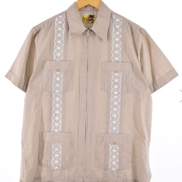 GUAYABERA メキシカンシャツ キューバシャツ 半袖シャツ Mサイズ ポリエステル65% コットン35%