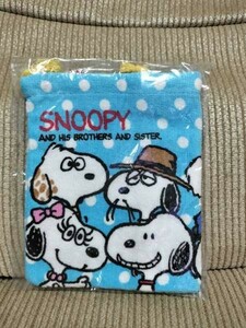 送料230円～【未使用】タグ付 スヌーピー SNOOPY タオル 巾着 ドット S 綿100% PEANUTS 水色系 水玉 小物入れ ポーチにも 