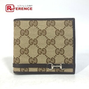 GUCCI グッチ 245773 GG ホースビット コンパクトウォレット 2つ折り財布 GGキャンバス ベージュ レディース【中古】