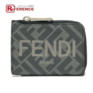 FENDI フェンディ 7M0341 財布 小銭入れ ズッカ ロゴ L字ファスナー コインケース レザー グレー メンズ【中古】