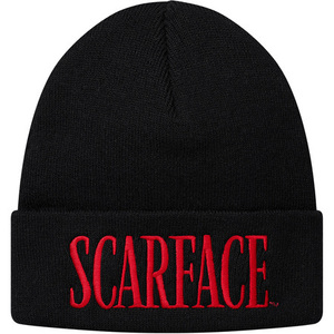 希少★新品本物【黒】Scarface Beanie スカーフェイス スクリプトロゴ 刺繍 カフビーニー 正規店購入 シュプリーム 入手困難 Supreme 17AW