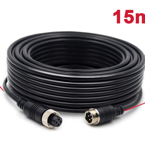 【15m】バックカメラケーブル 4ピン航空ビデオ延長ケーブル 12V/24V
