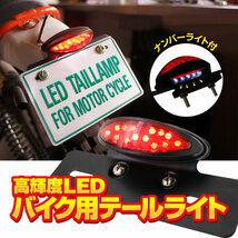 バイク用テールランプ ナンバーランプ付 高輝度LED 汎用 防水IPX6 ブレーキランプ ポジションランプ カスタム 2in1 GWBIKTLED01BK_画像1