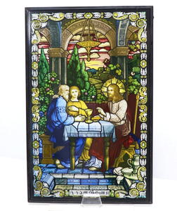 Art hand Auction Jesus Christ in the Ancient Roman Temple Vintage Stained Glass Painting Religious Painting Advanced Work Toronto Co. Canada Tiffany Studio Rare, Craft, glass, craft glass