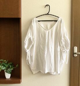 送料無料/ size L / LIPSET シャーリング半袖ゆったりトップス / リップセット / 半袖 Tシャツ カットソー トップス 白T