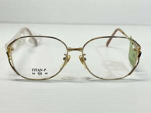 未使用 VINTAGE【 メーカー不明 】TITAN-P チタン めがね 眼鏡 ゴールドカラー 宝石付き ジュエリー ヴィンテージ オールド