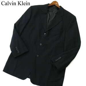 USA製★ CK Calvin Klein カルバンクライン 通年 総裏 ストライプ テーラード ジャケット Sz.40　メンズ 濃紺 ビジネス　A2T11883_A#O