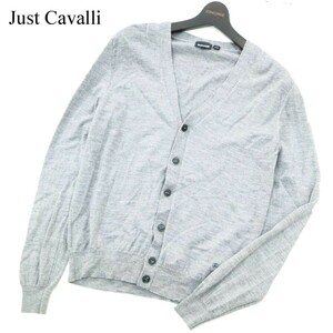 Just Cavalli ジャストカヴァッリ 秋冬 ウール100%★ ロゴ刺繍 ニット カーディガン Sz.M　メンズ グレー　A2T10787_9#K