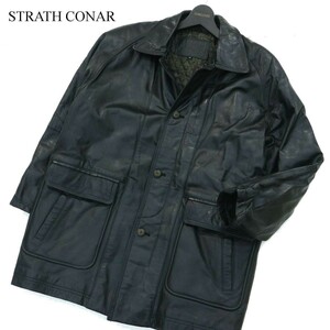 STRATH CONAR ストラスコナー 秋冬 牛革★ リアル カウ レザー 中綿 ジャケット ハーフ コート Sz.M　メンズ 黒　A2T13142_B#N