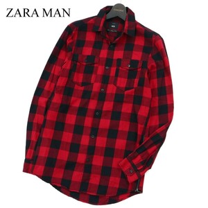 ZARA MAN 1975 ザラ マン サイドジップ★ 長袖 ワーク バッファロー チェック ネル シャツ Sz.S　メンズ　A2T11867_A#B