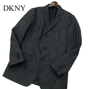 DKNY ダナキャラン 秋冬 コーティング加工★ アンコン テーラード ジャケット Sz.M　メンズ 黒　A2T12941_B#N