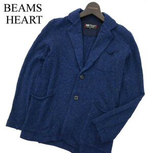 BEAMS HEART ビームス ハート 秋冬 ウール★ ニット アンコン テーラード ジャケット Sz.S　メンズ ネイビー　A2T13298_B#E