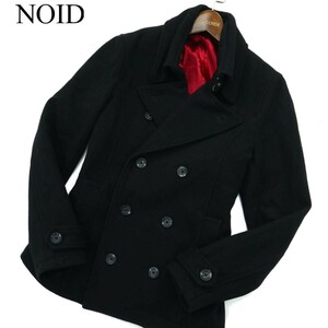 NOID. ノーアイディー 秋冬 裏赤★ メルトン ウール スリム Pコート Sz.1　メンズ 黒　A2T13038_B#N